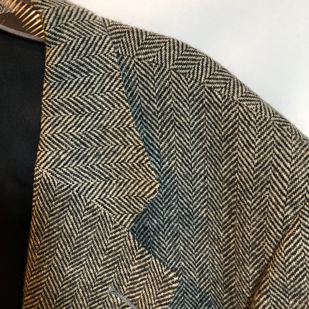Vintage lambs wool herringbone blazer, dark gray Sz 46R - Picture 12 of 13